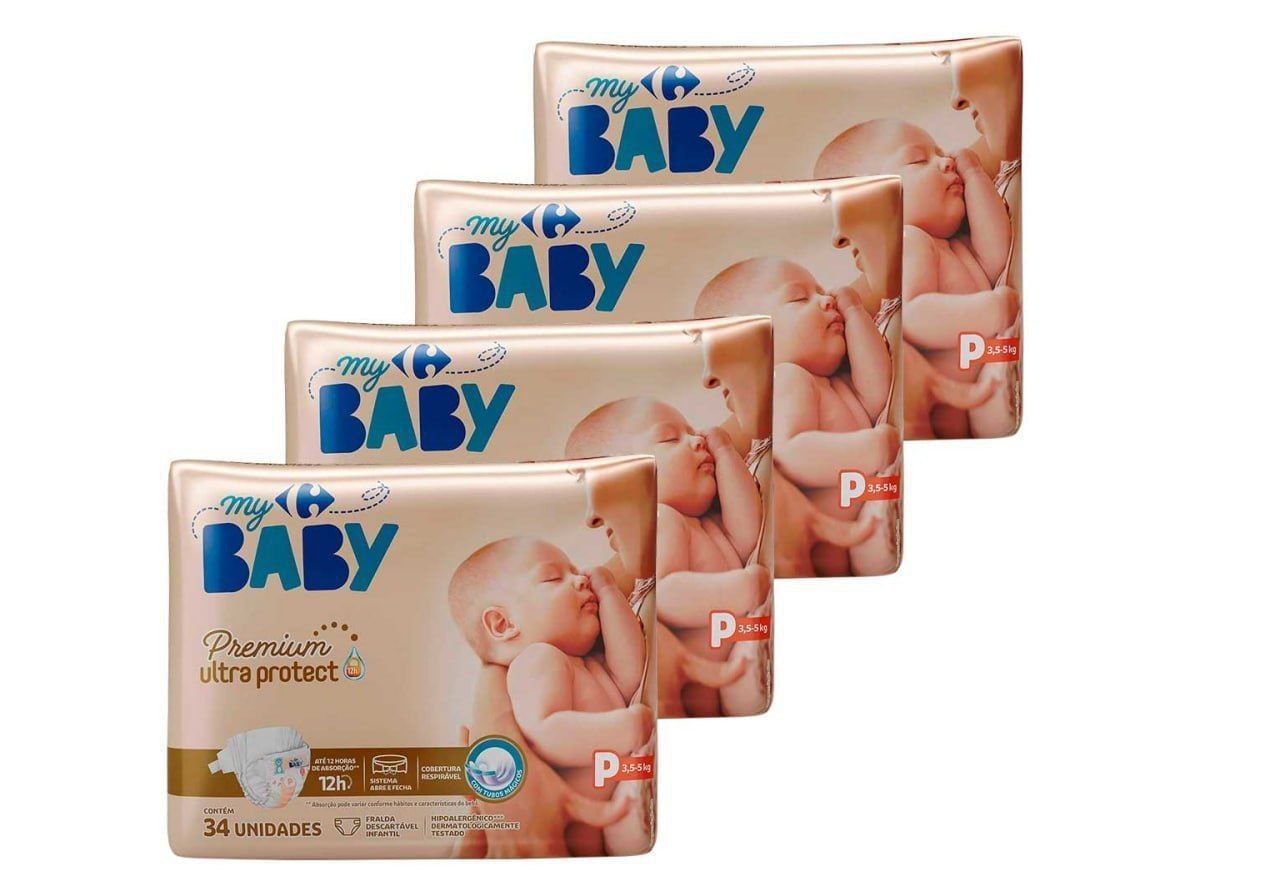 Kit Fraldas Carrefour My Baby P 136 Unidades