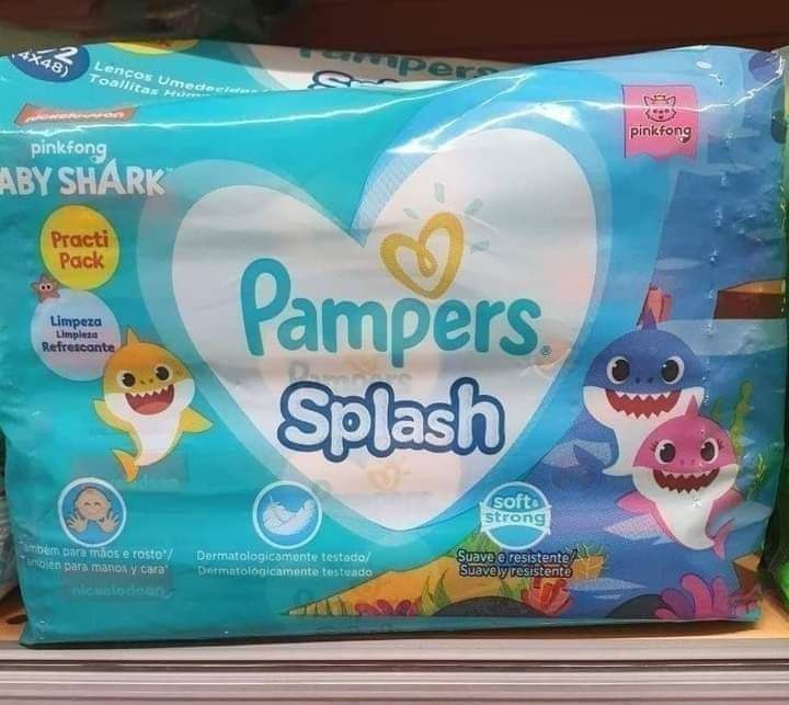Lenços Umedecidos Pampers Splashers Baby Shark 192 Unidades - 4 pacotinhos