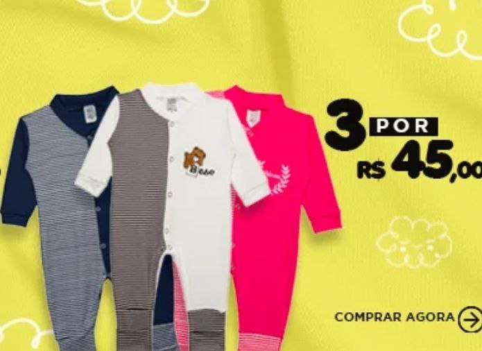 Leve 3 macacões por apenas R$ 45,00.