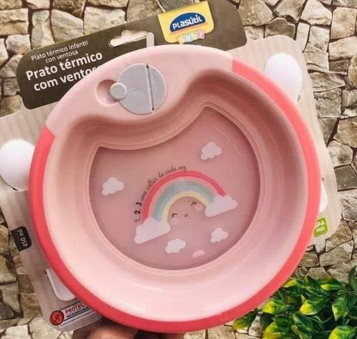 Prato Térmico Com Ventosa Oliver E 2 Colheres Plasútil Rosa No Voltagev