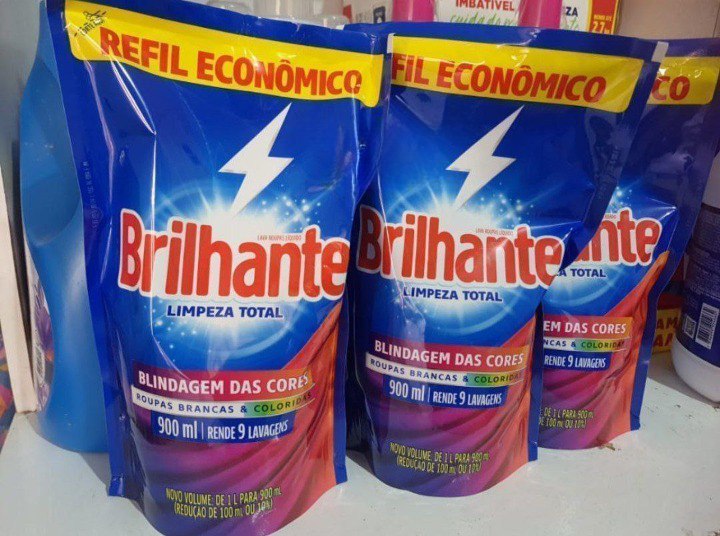 Sabão Liquido Brilhante Limpeza Total Refil 900 Ml, Brilhante