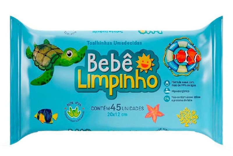Toalha Umedecida Bebê Limpinho Premium 45 Unidades