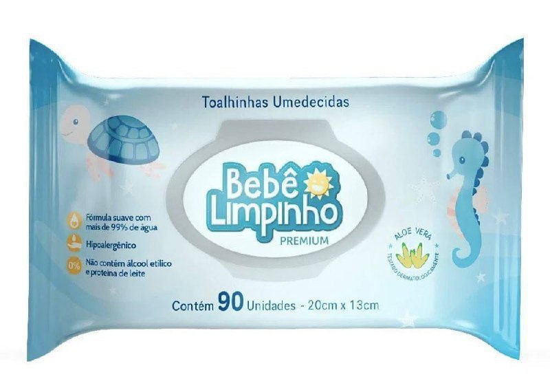 Toalha Umedecida Bebê Limpinho Premium 90 Unidades