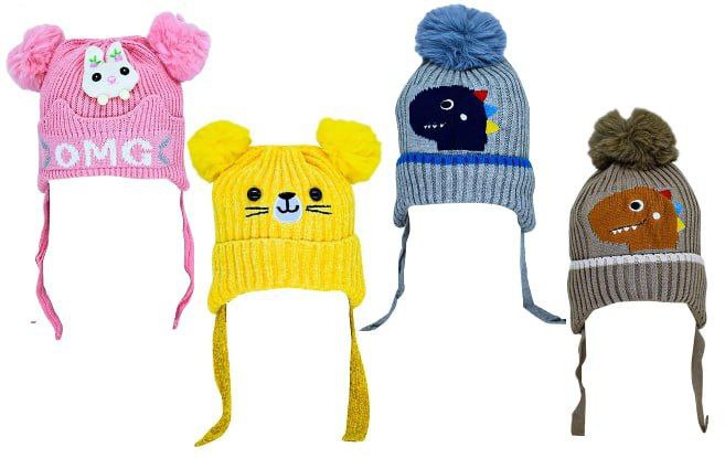 Touca Gorro de frio inverno Infantil bichinho de Amarrar com Forro de Pelucia Antialergica