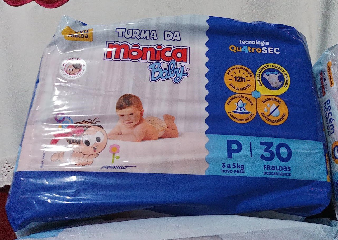 Turma da Mônica Baby - Fralda, Jumbo P, 30 Unidades