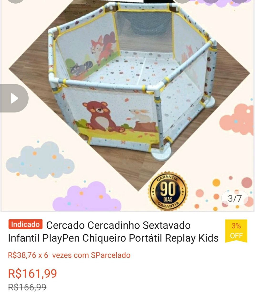 Cercado Cercadinho Sextavado Infantil PlayPen Chiqueiro Portátil Replay Kids – Floresta / Amarelo