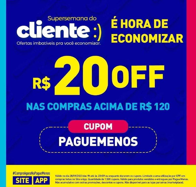 Cupom liberado na Pague Menos. Poucos cupons disponíveis!