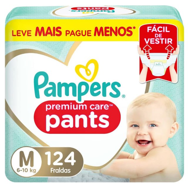 Fralda Pampers Pants Premium Care M 124 unidades