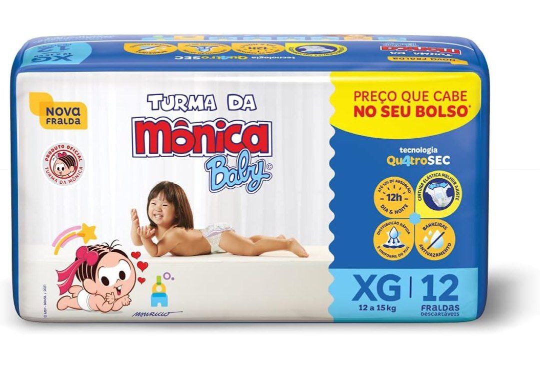 Fralda Turma da Monica Baby Jumbinho XG 12 Unidades