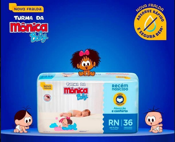 Fralda Turma da Mônica Baby Jumbo RN com 36 Unidades