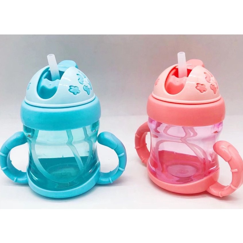 Garrafa De Água Copo para Bebe Com Tampa E Canudo + Alça De Plástico 200ML