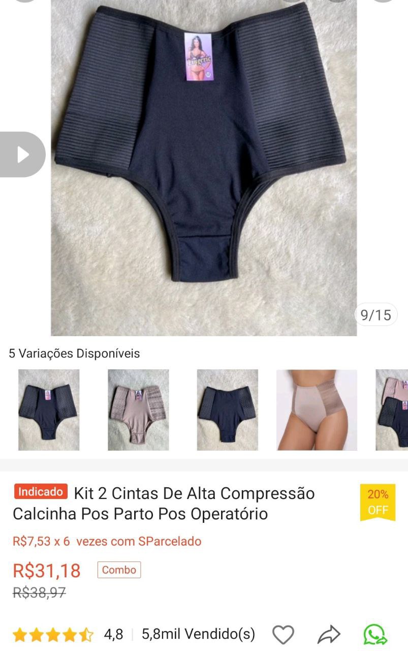 Kit 2 Cintas De Alta Compressão Calcinha Pos Parto Pos Operatório