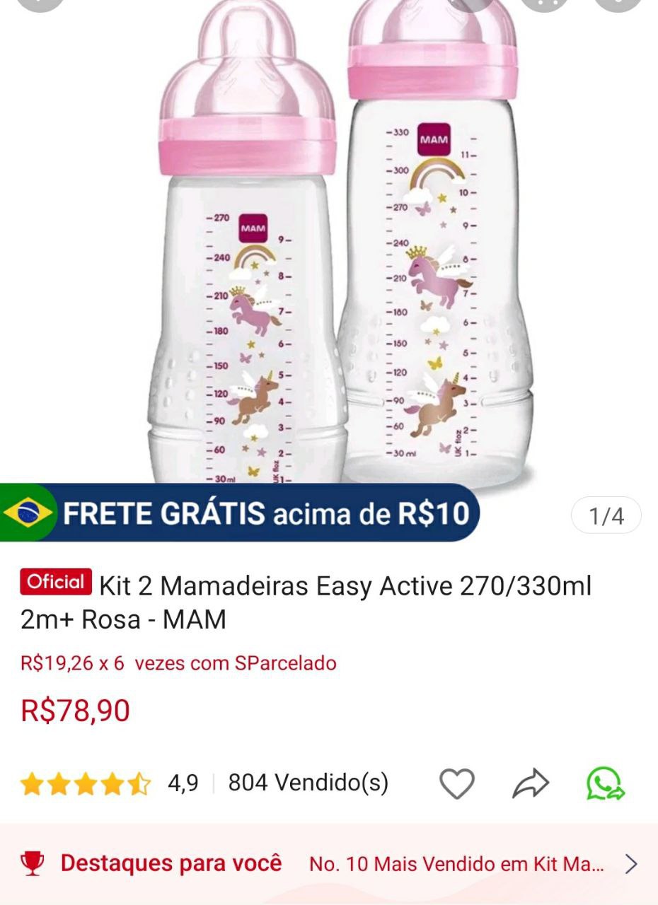 Kit 2 Mamadeiras Easy Active 270/330ml 2m+ Rosa - MAM