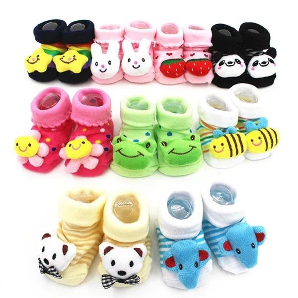 Kit 5 Pares de Meias Infantil Bebê Pantufa 3D Bichinho Meia Recém Nascido/Menina/Menino RN