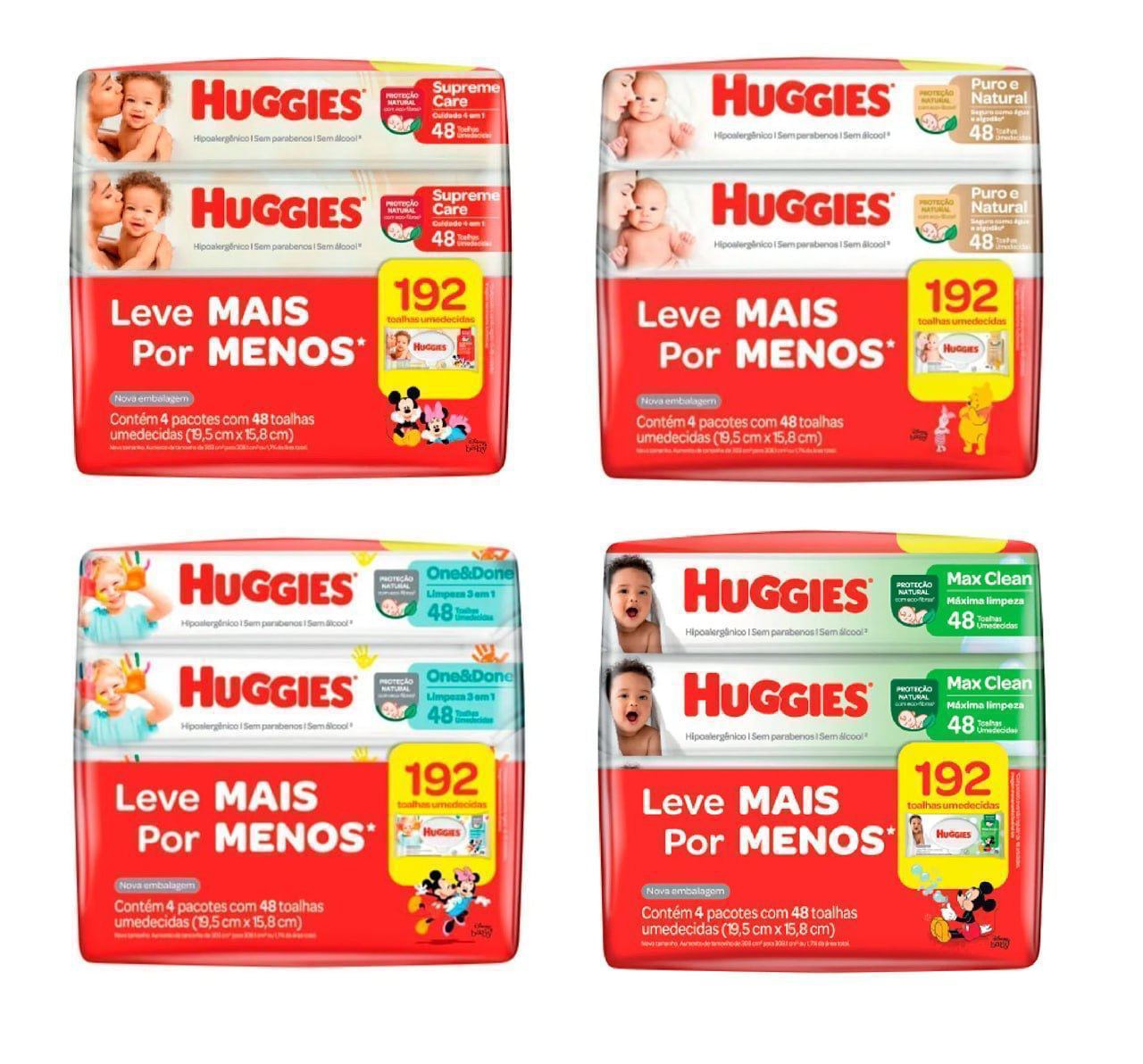 Lenço Umedecido Huggies 192 Unidades - Kit com 4 pacotes de 48 unidades cada