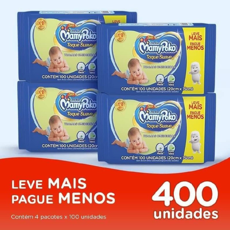 Lenço Umedecido MamyPoko, 400 unidades (são 8 pacotinhos de 50)