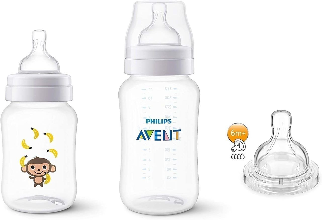 Mamadeira Anti-Colic Macaco Combo, Philips Avent, Transparente