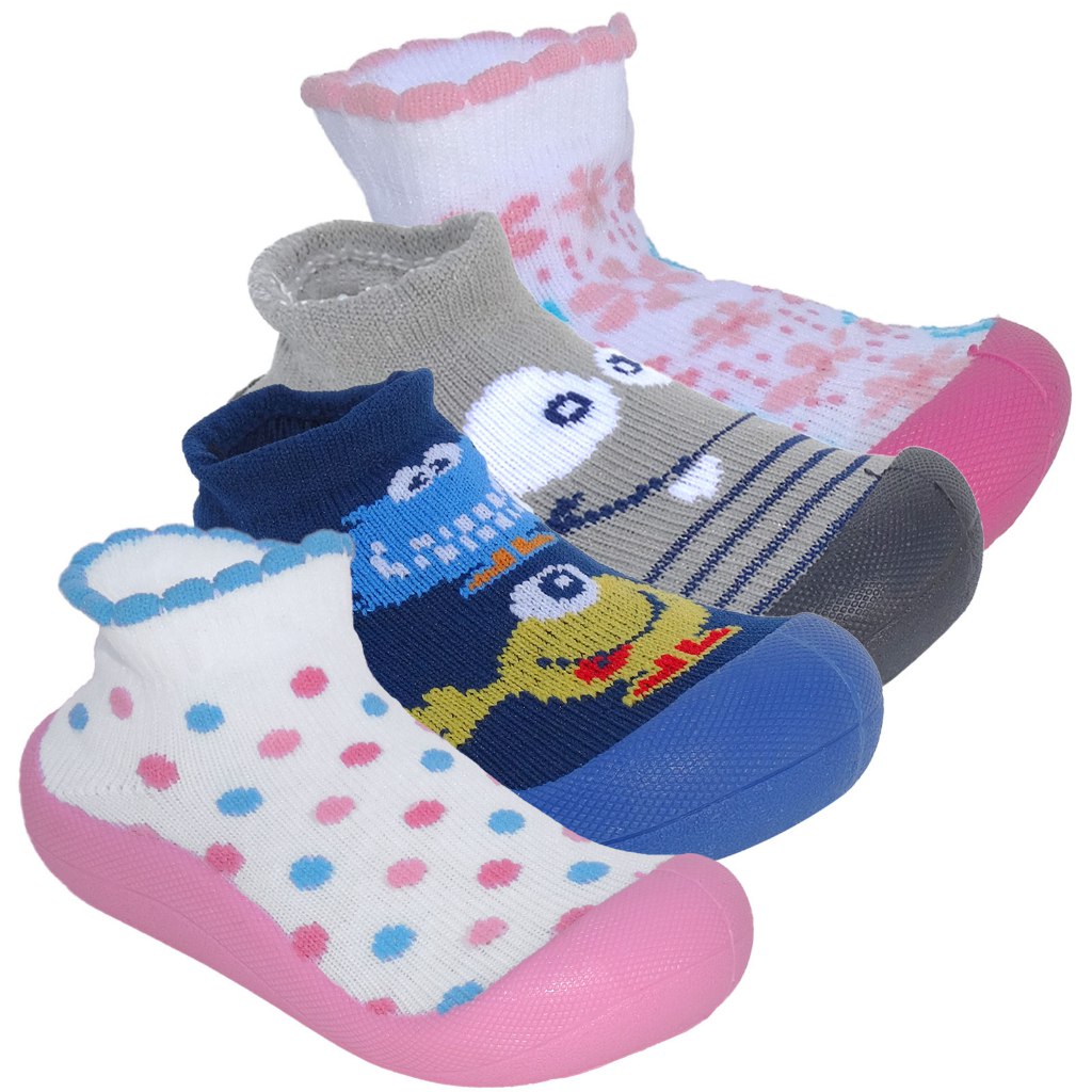 Meia Cano Curto com Sola Segurança Infantil Menina e Menino Estampada com Cheirinho de Bebê