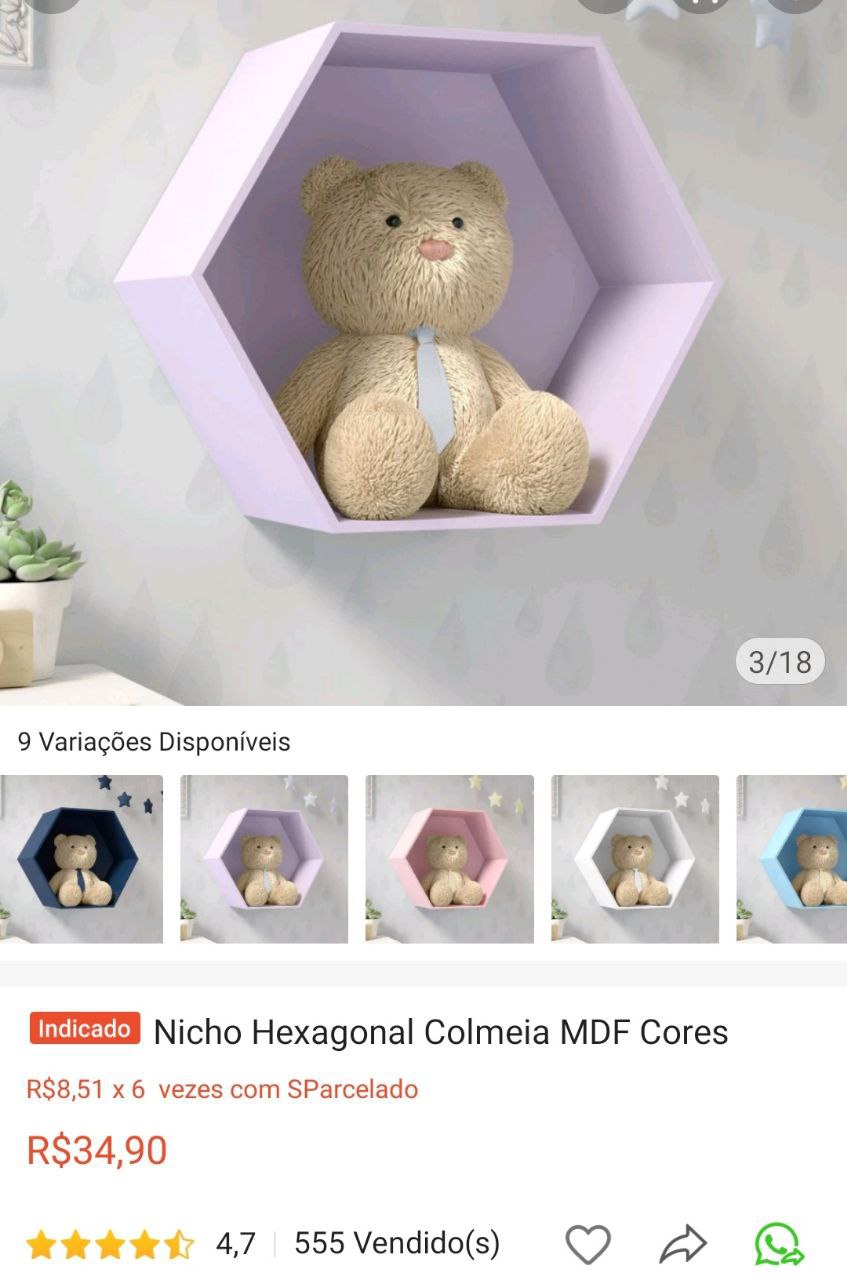 Nicho Hexagonal Colmeia MDF Cores