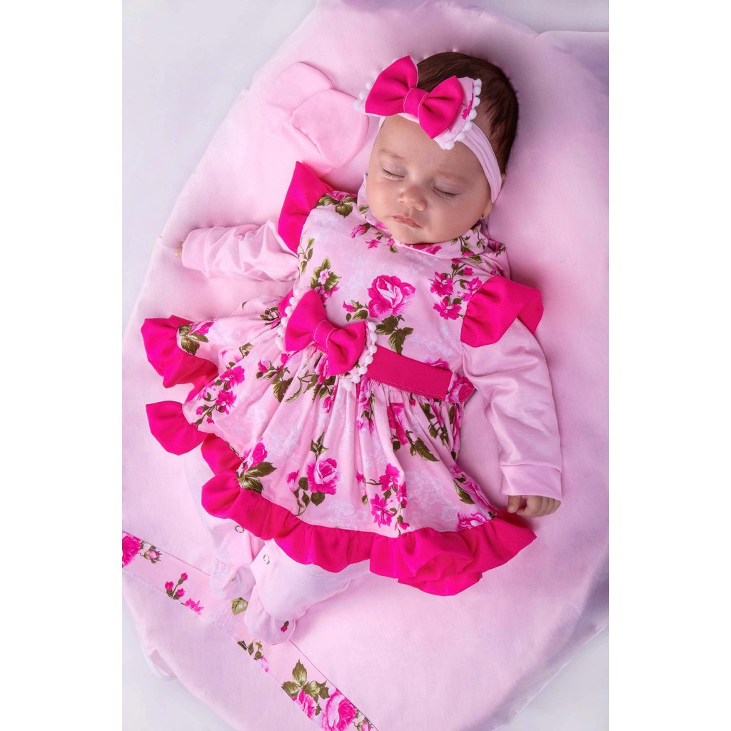 Saida de Maternidade Para Bebe Menina Vermelha Floral 05 peças Roupas de Bebê