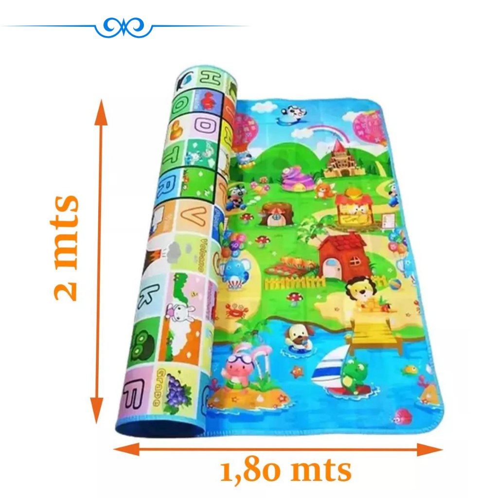 Tapete Atividades Infantil 200 X 180cm Colorido Dupla Face Com Bolsa Para Transporte