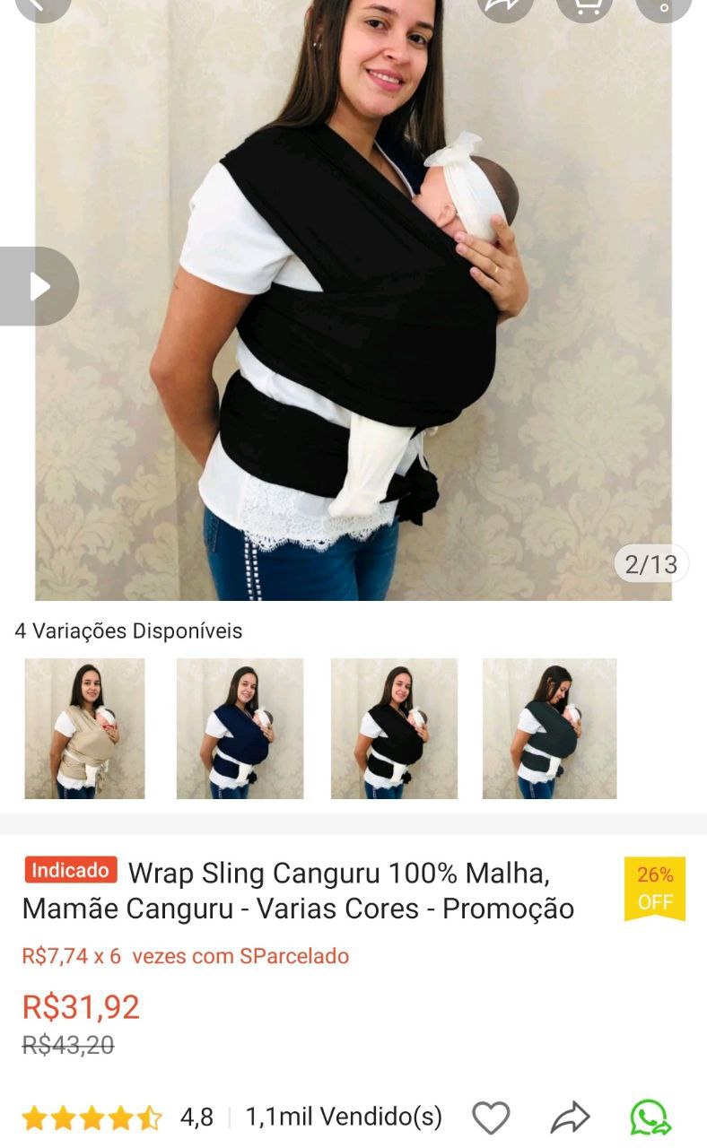 Wrap Sling Canguru 100% Malha, Mamãe Canguru - Varias Cores - Promoção