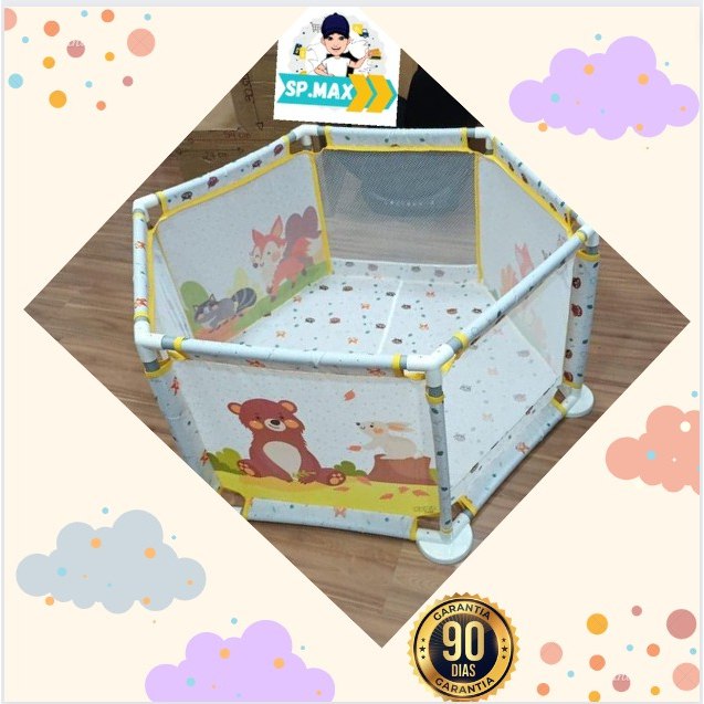 Cercadinho Sextavado Infantil PlayPen Chiqueiro Portátil Replay Kids – Floresta / Amarelo
