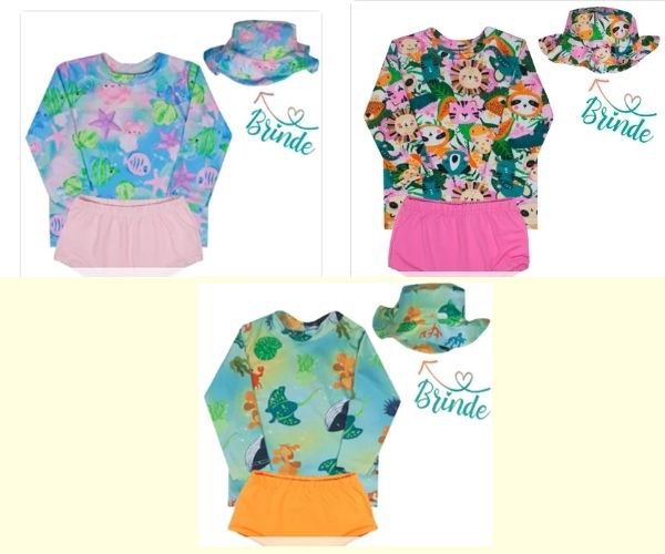 Conjunto Menino Blusa,  Proteção UV e Tapa Fralda + Chapéu Diju