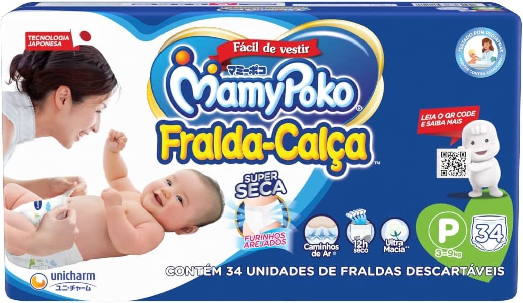 Fralda Calça MamyPoko Tamanho P, embalagem Jumbinho, 34 unidades, Branco