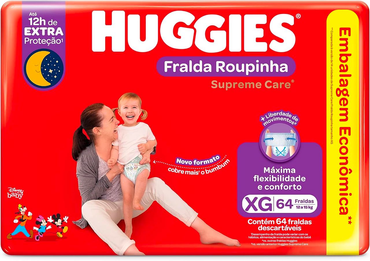 Fralda Huggies Supreme Care Roupinha XG - 64 fraldas