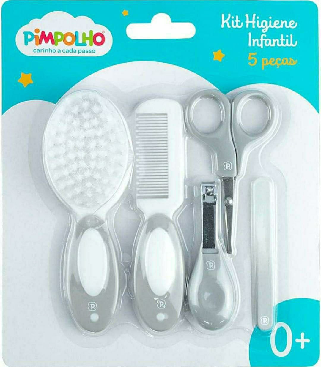 kit Cuidados com o bebê 5 peças: tesoura, cortador, lixa de unha, pente e escova