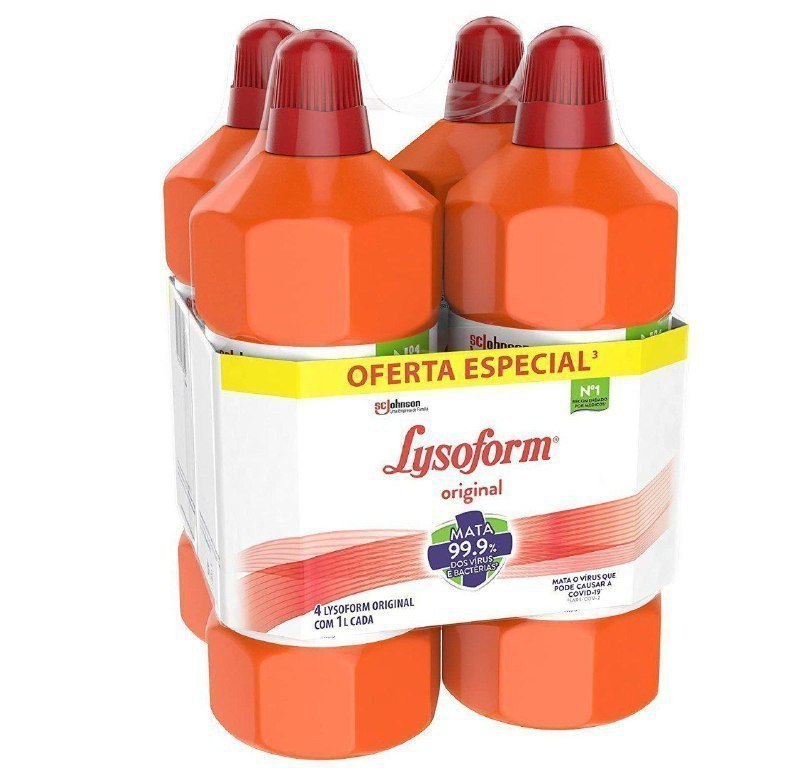 Kit Desinfetante Lysoform Líquido Bruto Original 1L com 4 unidades