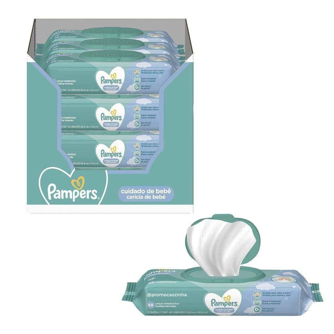 Kit Lenço Umedecido para Limpeza Pampers - Cuidado de Bebê 12 Pacotes