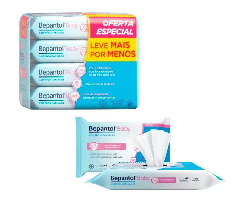 Kit Lenços Umedecidos Bepantol Baby 192 unidades (4 Pacotes com 48 Unidades Cada)