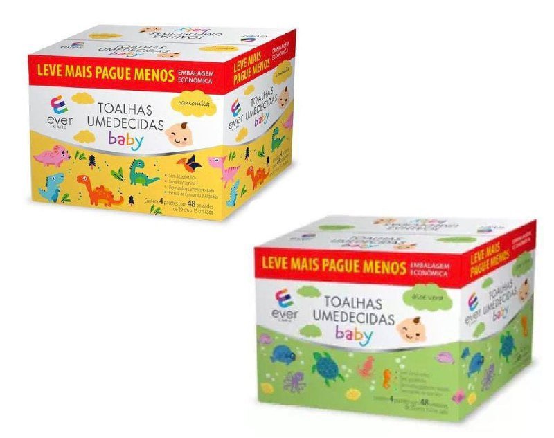 Kit Lenços Umedecidos Ever Care Baby 192 unidades (4 Pacotes com 48 un)