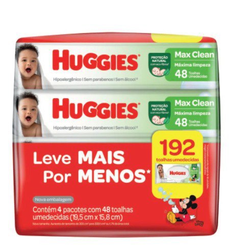 Lenços Umedecidos Huggies Max Clean - 192 Unidades