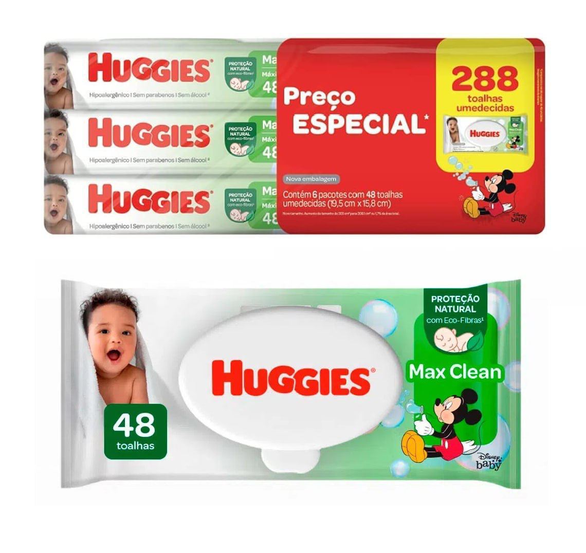 Lenços Umedecidos Huggies Max Clean 288 lenços (6 pacotes com 48 unidades cada)