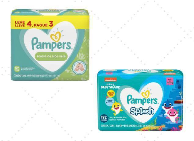 Lenços Umedecidos Pampers, com 4 pacotes
