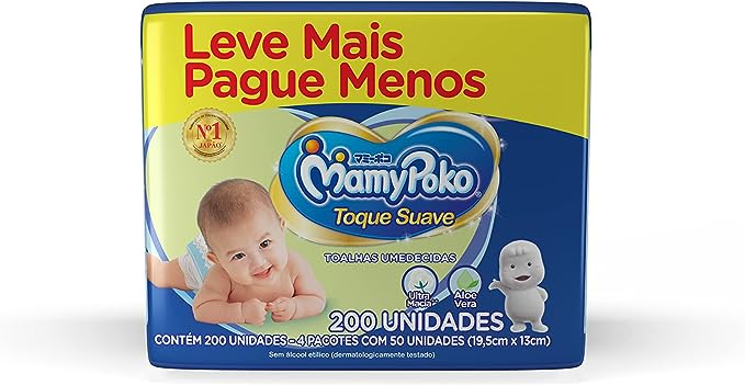 Mamypoko Toque Suave - Lenço Infantil, 200 Unidades