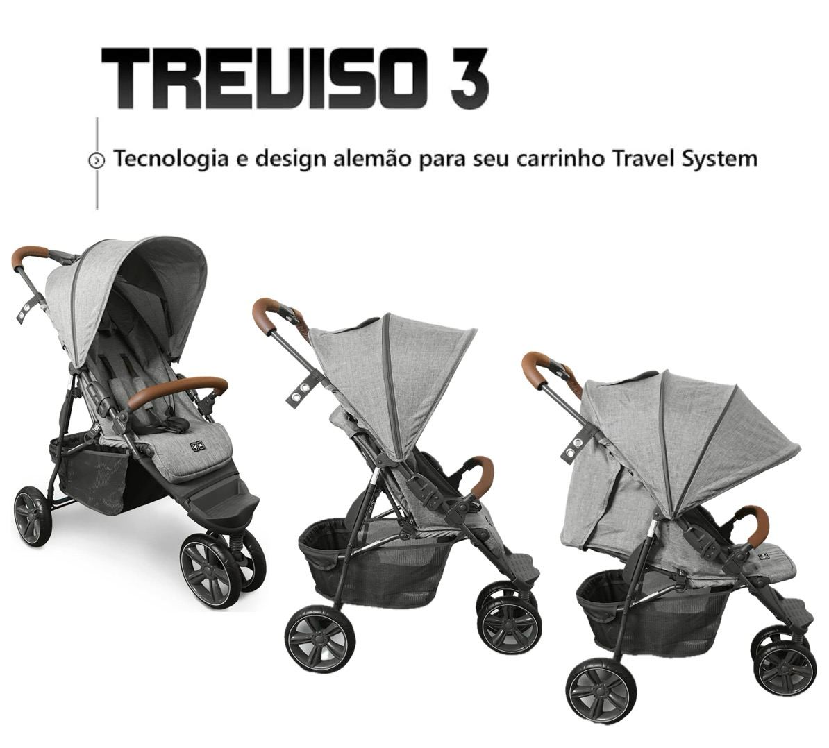 Carrinho Treviso 3 Woven Grey com Couro Abc Design