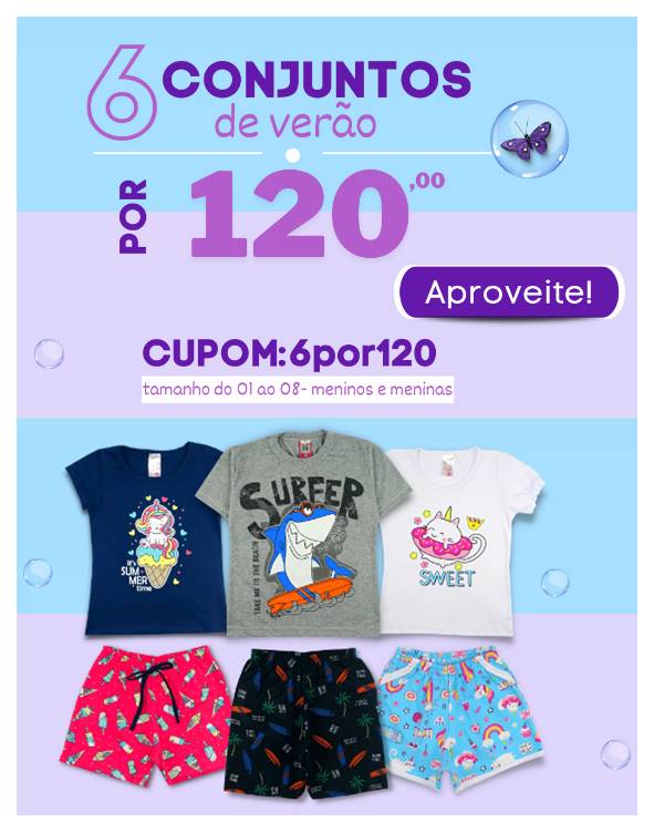 Combo com  6 Conjuntos (totalizando 12 peças) Diversos Modelos Menino e Menina*