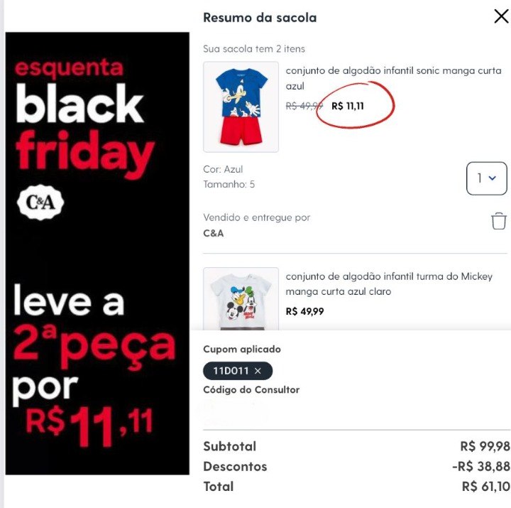 Corre!! Compre 1 peça na c&a e leve a 2º por R$11,11 😱
