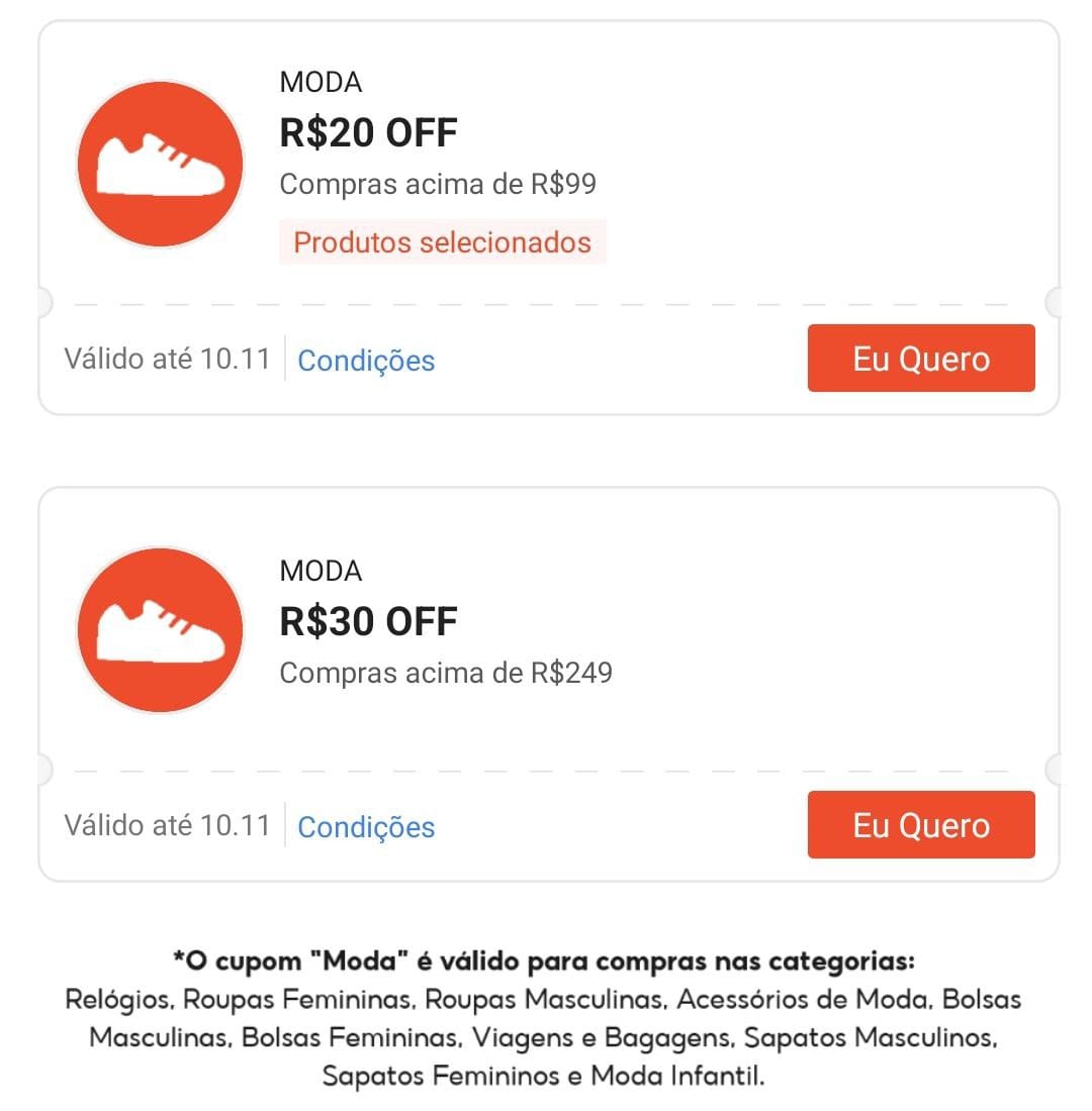 CUPONS #SHOPEE EM MODA