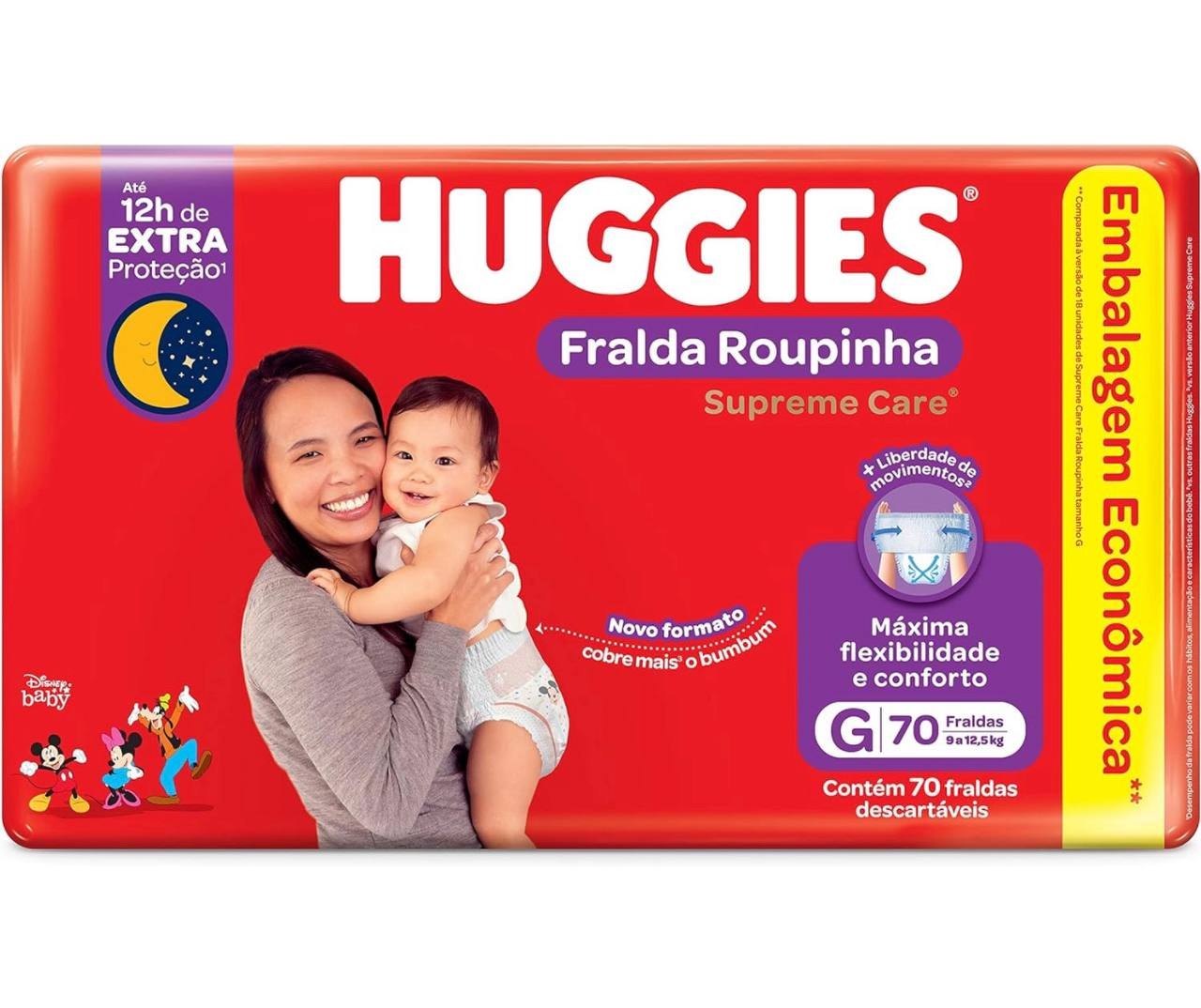 Fralda Huggies Supreme Care Roupinha G com 70 fraldas