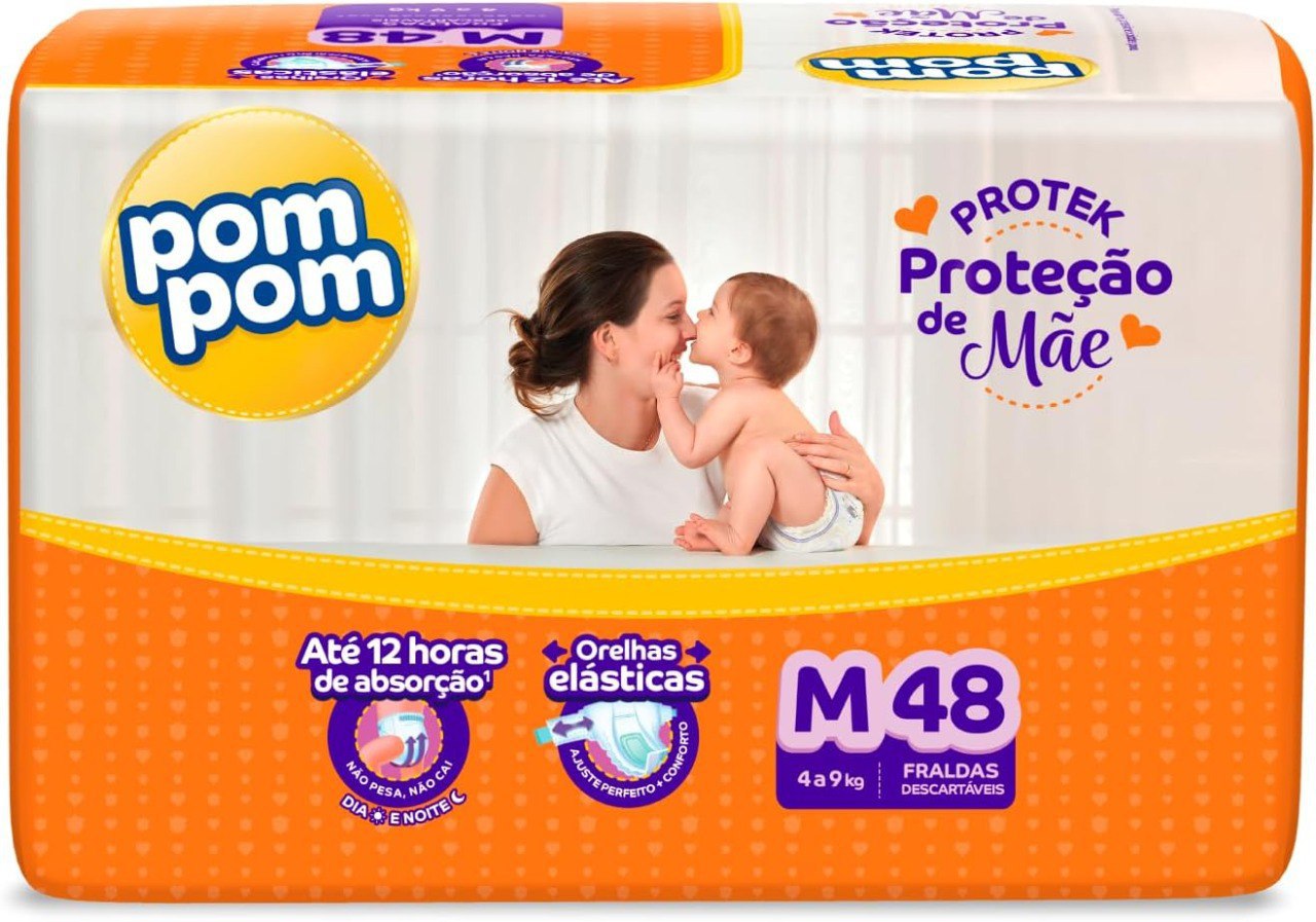 Fralda Pom Pom Derma Protek M 48 Unidades
