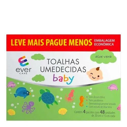 Kit Lenço Umedecido Ever Care Baby 192 unidades (4 pacotinhos com 48 unidades cada)