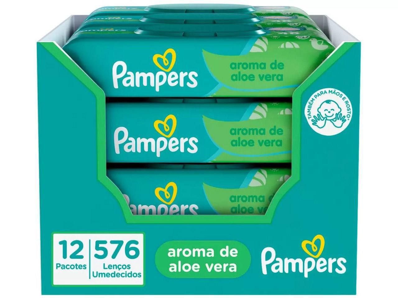 Lenço Umedecido Pampers Aloe Vera 576 Unidades - 12 pacotes de 48 un cada