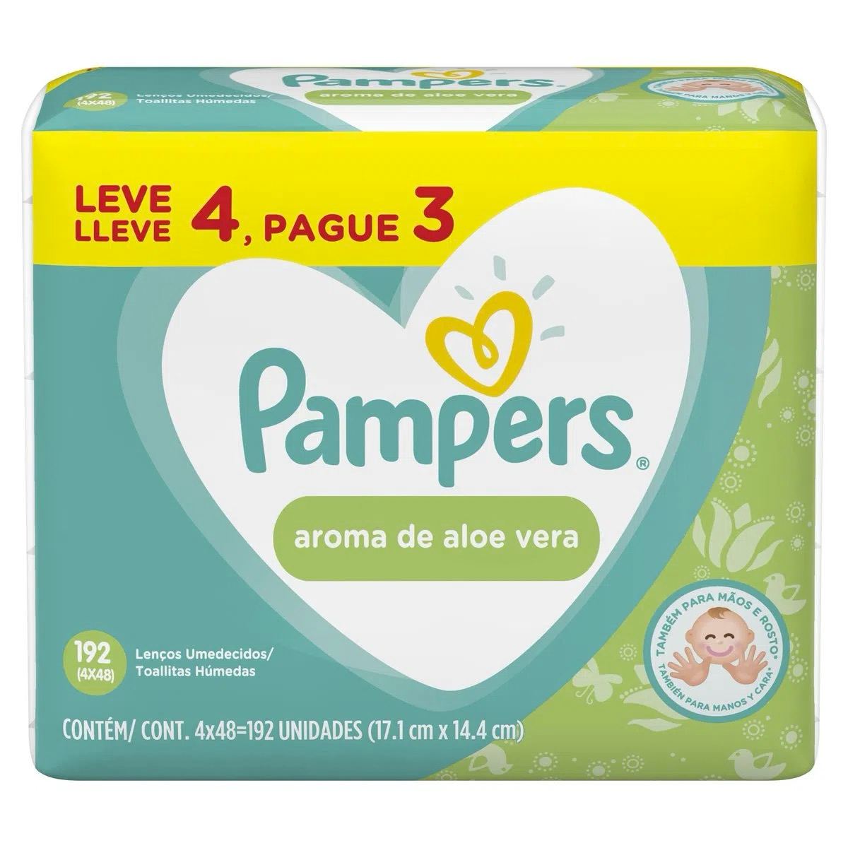 Lenço Umedecido Pampers Aroma de Aloe Vera 192 unidades (4 pacotes com 48 unidades cada)