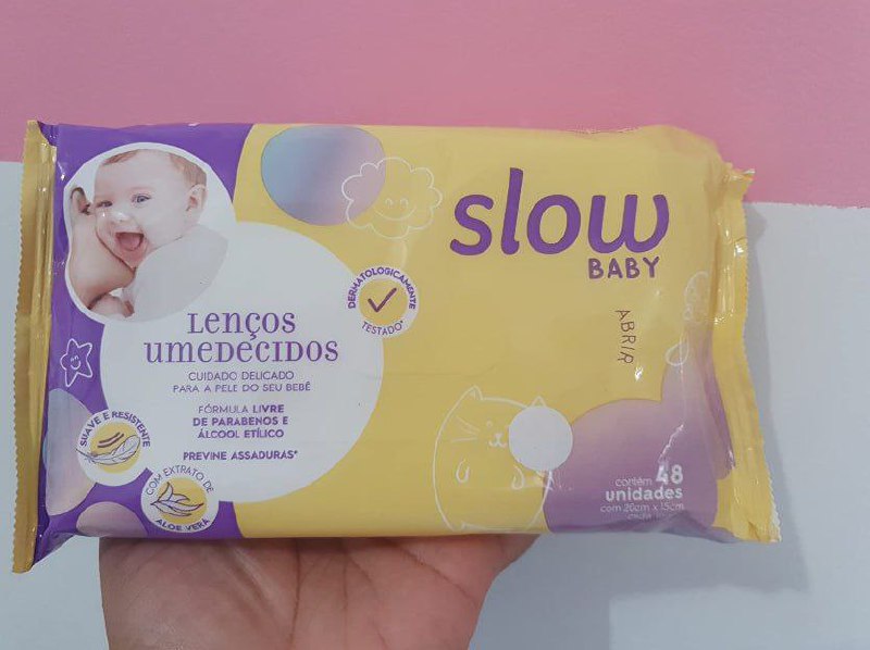 Lenços Umedecidos Com Fórmula Suave, Pacote com 48 unidades, Linha Slow Baby, Lanossi