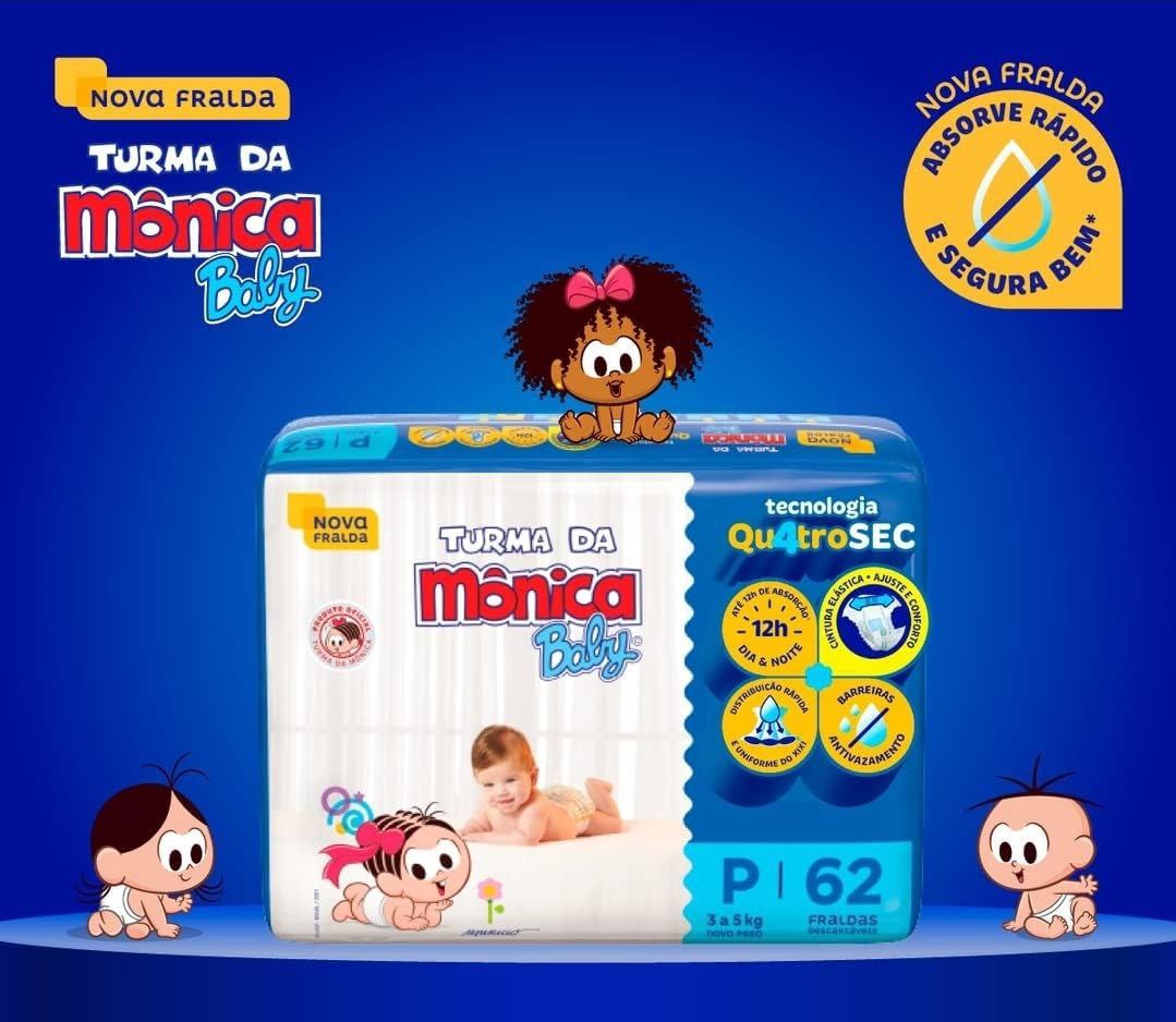 Turma da Mônica Baby - Fralda, P 62 Unidades
